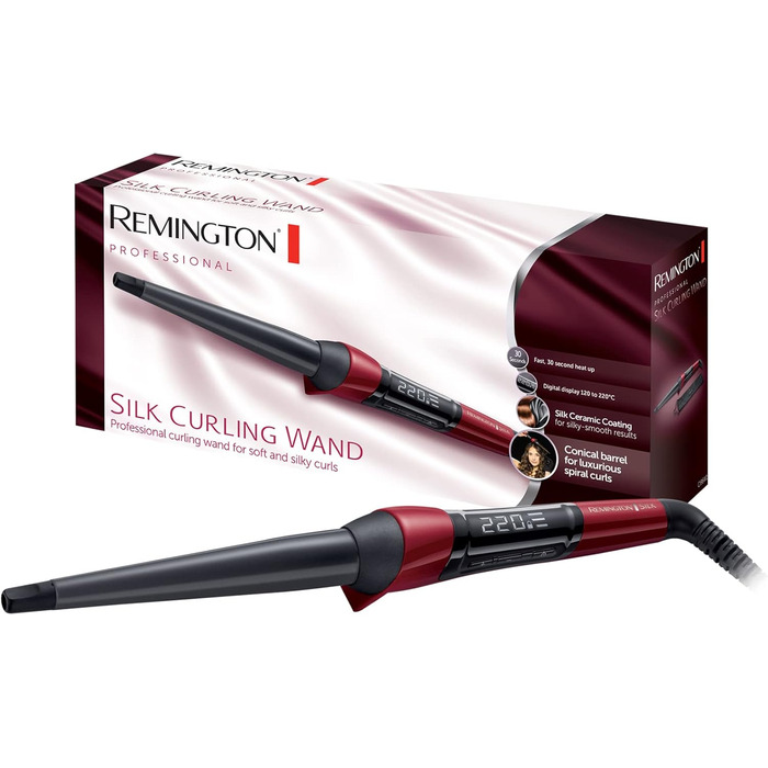 Локон для волосся Remington CI96W1 Silk Digital - кеглеподібний, 13-25 мм, керамічне покриття з шовковими протеїнами, LCD-дисплей, 120-220°C