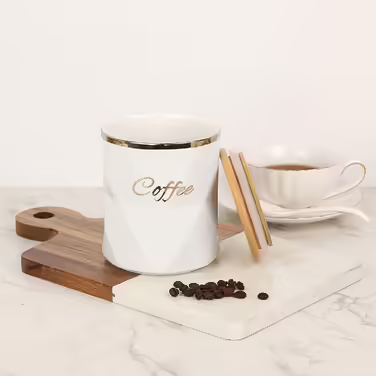 BTSKY White Ceramic Canisters for Sugar, Coffee, Tea, with Lid and Tray, Airtight, Set of 3 Storage Containers, Food Storage Containers, Pots, Jars with Bamboo Lids for Kitchen Counter