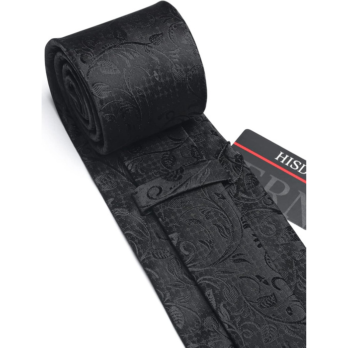 Краватка для чоловіків HISDERN, комплект з кишеньковим хустиною, патерн Paisley, чорна