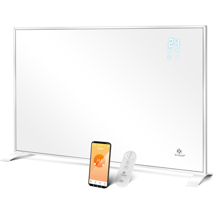 KESSER® Infrared Heater - Energy-Saving Infrared Standing Unit & Wall Mounting Electric Heater 540W with Remote Control, Thermostat & App Control Electric Heating Panel Heater Convector Standing Feet 540W White