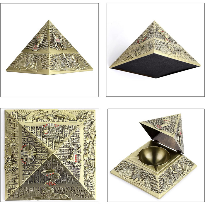 BSTKEY Windproof Ashtray in Vintage Style with Lid - Pyramid Modeling Table Ashtray (Green Bronze)