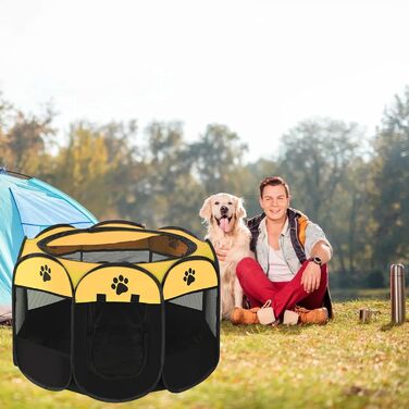 Клітка-вигул для цуценят та котів, клітка-вигул для собак, клітка для тварин (жовто-чорний, 6, 114x114x58 см)