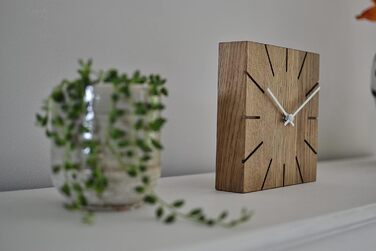 Natuhr Funk Wall Clock Table Clock Oak Wood - Beam - Solid Wood Design 17 x 17 cm (Smoked Oak Black Hands, ) (Smoked Oak / White Hands, Quartz Movement)