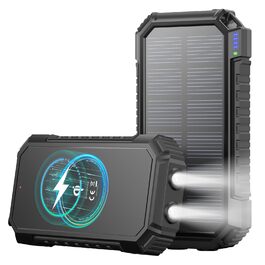 Портативний зарядний пристрій ADDTOP Solar Power Bank 26800mAh з сонячною панеллю, USB-C, 3.0A, 4 виходи для смартфонів та планшетів, ліхтар для кемпінгу та відпочинку на природі (Чорний)