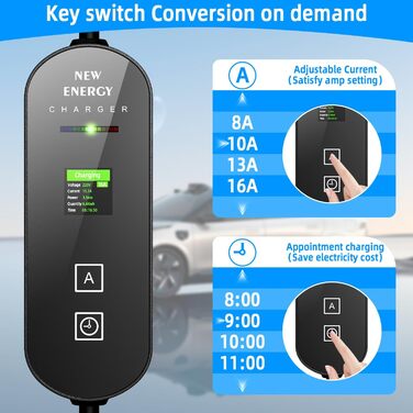 Кабель для зарядки електромобіля Schuko, 3.5kW, 16A з цифровим дисплеєм, сумісний з Model 3/Y, 3008/508, C5X, DS7, GLA, Q3, X3