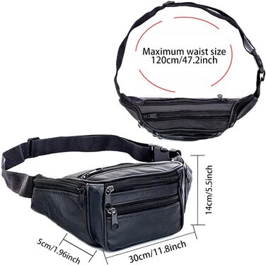 Чоловіча/Жіноча поясна сумка на пояс, водонепроникна, чорна, з регульованим ремінком 120 см, для подорожей, хайкінгу, прогулянок з собакою