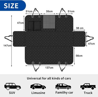 Захист для автосидіння собаки Sosayet - 4-в-1: бокові панелі, віконце, ремінь безпеки. Водонепроникний, антиковзкий, стійкий до подряпин. 137 x 147 см, підходить для легкових автомобілів, SUV та мінівенів
