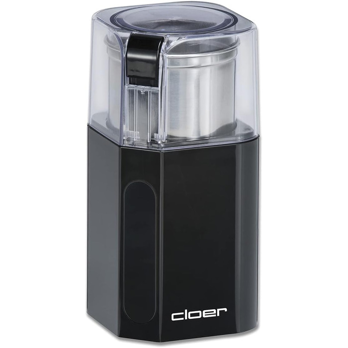 Cloer 7580 Electric Coffee and Spice Grinder, 200 W, for Pesto, Nuts and Grains, up to 70 g Coffee Beans, Removable Stainless Steel Container, Black