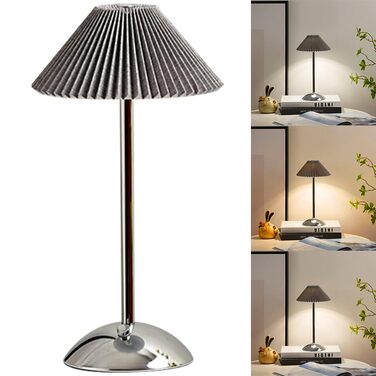 Світлодіодна настільна лампа Starnearby бездротова, з сенсорним димером, акумуляторна, 3 режими світла, вінтажний плетений металевий дизайн для спальні, офісу, тумбочки (Сірий + Срібна база)