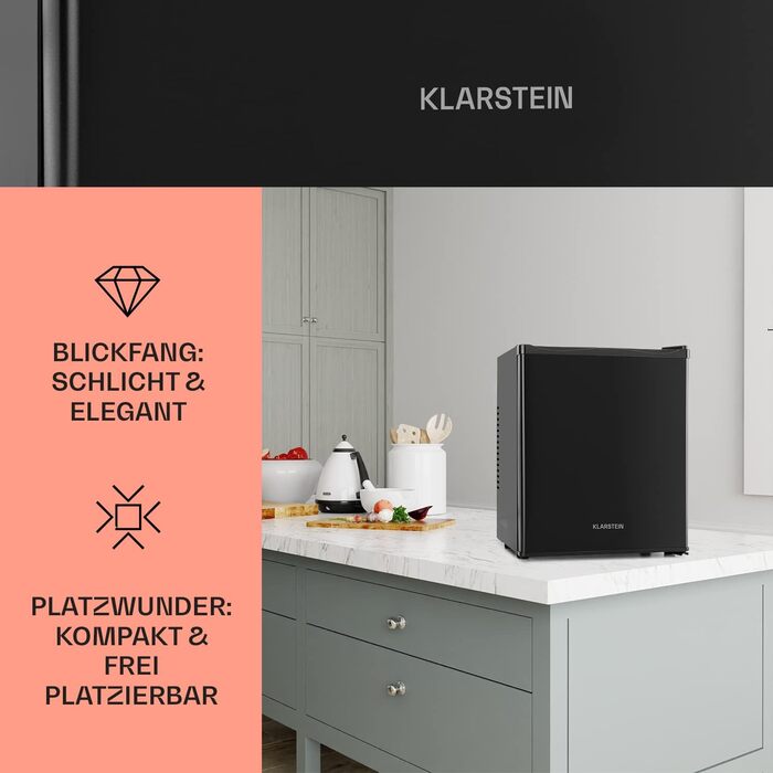 Klarstein Mini холодильник для кімнати, 23L, для напоїв та косметики, міні-бар, тихий, регульована полиця, компактний холодильник для догляду за шкірою 5-15°C, чорний
