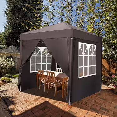 2x2m Gazebo, Pop-up, Windproof, Waterproof, Folding Gazebo, UV Protection 50+, Adjustable Height, with 4 Side Panels, for Outdoor, Garden, Party, Camping, Dark Grey