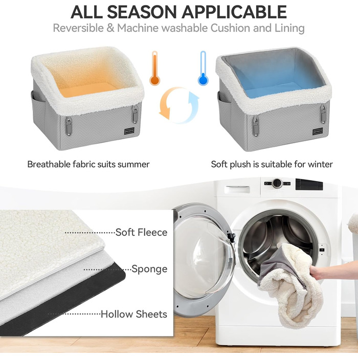 PETSFIT Автокрісло для собак, автокрісло для маленьких собак з безпечними патентованими ременями, знімний та пральний плюшевий чохол, сірий колір