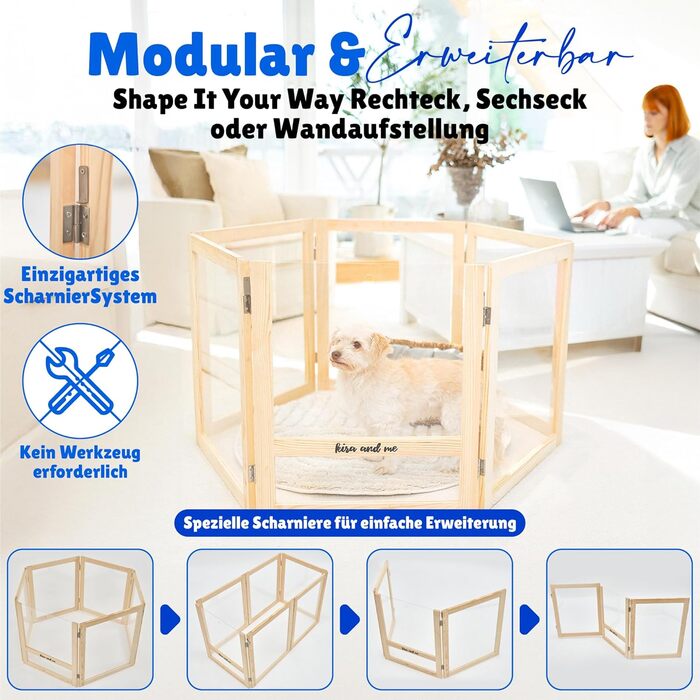 Кізовий вольєр для цуценят Emma Hundelaufstall: міцне дерево, акрилове скло, мобільний загін для собак, сучасний дизайн, 60 см у висоту
