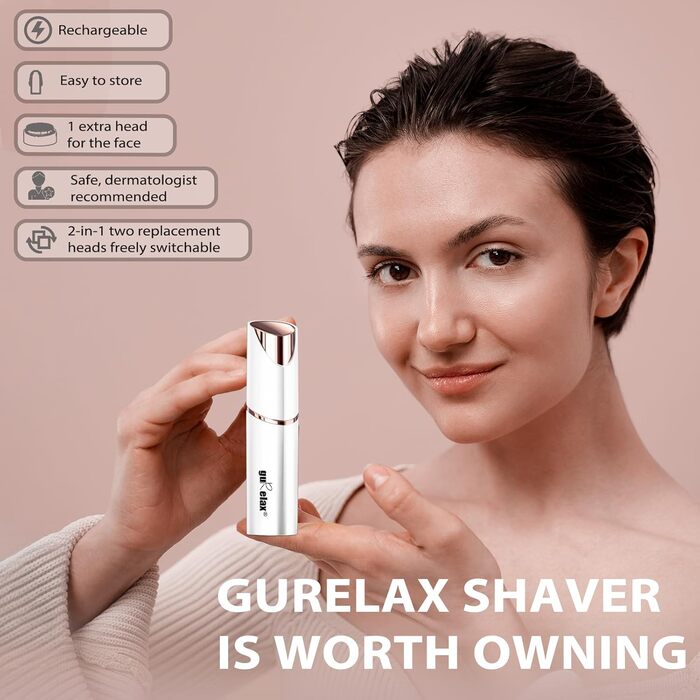 Електричний жіночий тример 5-в-1 для тіла та обличчя, бездротовий, для обличчя, бікіні-зони, ніг, носа та вух (білий) з 2 змінними насадками