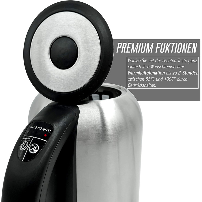 Електричний чайник з нержавіючої сталі, 1.7л, 2200W, регулювання температури 40-100°C