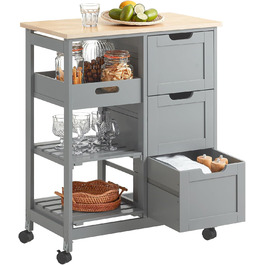 SoBuy Rolling Kitchen Cart with 2 Removable Shelves and 1 Tray - White/Light Grey