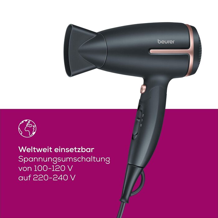 Фен дорожній Beurer HC 25 зі складною ручкою, іонізація, 1600 Вт, для подорожей, 110-240V