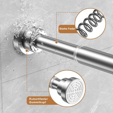Штанга для душу/шторки без свердління AIZESI, телескопічна, 80-160 см, діаметр 22 мм, для ванної, вікна, шафи