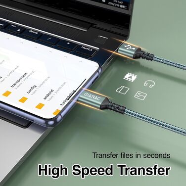 Кабель USB-C 5 метрів: зарядний та передавач даних для Samsung, Huawei, Google Pixel, Sony Xperia (зелений)