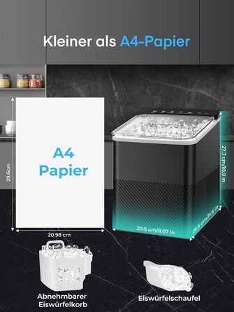 Машина для приготування льоду FOHERE, 14 кг/24 год, 9 кубиків за 5 хвилин, самоочисна, з лопаткою та кошиком, 2 розміри кубиків, для дому/офісу/бару/RV