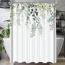 Штора для душу 200x200 см, зелені листки, антигрибкова, водовідштовхувальна, текстильна, поліестер, з кільцями (12 шт.) для ванної кімнати