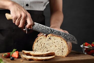 HEZHEN Кухонний ніж Gyuto 21см з дамаської сталі VG10, професійний, з ручкою з берези, для дому та ресторану