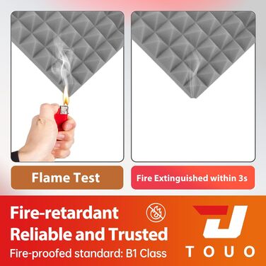 Акустичні пірамідні панелі для звукоізоляції стін та стелі, вогнетривкий шумопоглинаючий поролон 30x30x5 см, сірий, 6 шт