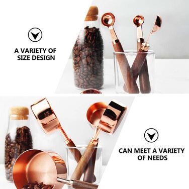 RiJpex Measuring Spoon, Pourer, Measuring Cup, 1 Set/4 Pieces, Gold-Colored Kitchen Utensil, Coffee Scoops, Utensils, Dessert Scoop, Ingredient Scale, Walnut Unit Scoop