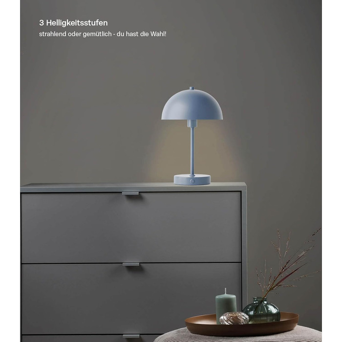 Mokebo® LED настільна лампа бездротова, акумуляторна, диммерна з USB-C 'The Lighthouse', вінтажна лампа-горщик, грибкова лампа та настільна лампа Taupe (мідний колір) з металу з акумулятором, тепле біле світло (блакитно-сірий)