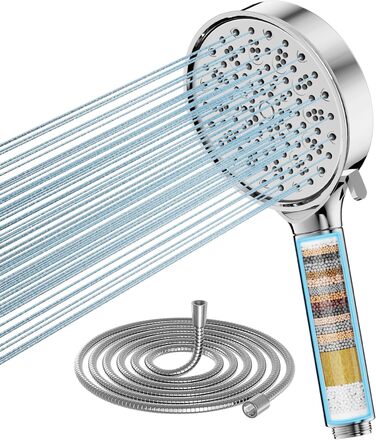 Cobbe Shower Head with Filter, High-Pressure Handheld Shower with Hose, 6 Spray Patterns Water-Saving Shower Head with 20-Layer Filtration, Shower for Hard Water, Residual Chlorine, Bacteria, Heavy Metals