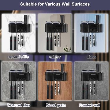 Toothbrush Holder Black, Holder for UV Toothbrush Sanitizer Wall Toothbrush Holder for 5 Toothbrushes, Drying and Cleaning Function for Toothbrushes