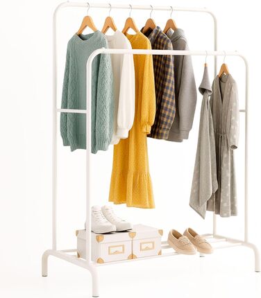 Металева вішалка для одягу Edihome з полицею для взуття, подвійна, 110 x 150 x 54 см (біла)