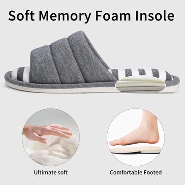 Тапочки халатні з відкритим носком для жінок та чоловіків shevalues, м'яка бавовна, піна Memory, сліпони, для дому (10-10.5 Women/9-9.5 Men, Темно-сірий)