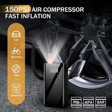 Powerbank з компресором для запуску авто 12V, 10L бензин/8L дизель, LED-ліхтар, швидка зарядка, чорний