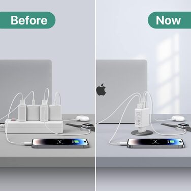 Блок зарядки USB C 40W з 4 портами: швидка зарядка PD+QC для iPhone, Samsung, Tablet (білий)