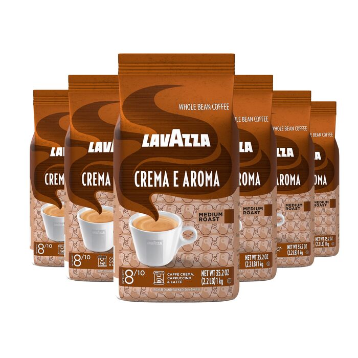 Кава в зернах Lavazza Crema e Aroma, середнього обсмаження, 60% арабіка та 40% робуста, інтенсивність 8/10, 1 кг (набір 6 упаковок, загальна вага 6 кг)
