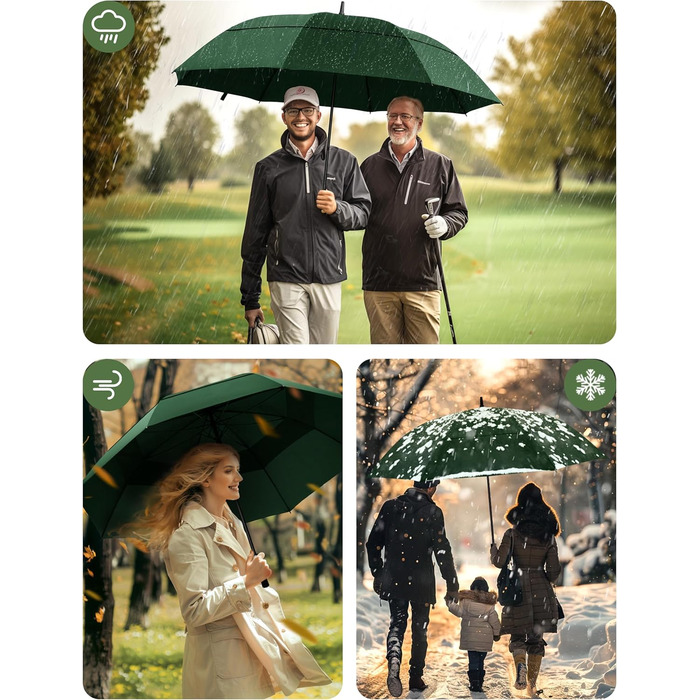 TECKNET Гольф-парасолька XXL, велика парасолька, штормостійка, автоматична, з EVA-ручкою, для жінок та чоловіків (зелена, діаметр 150 см)
