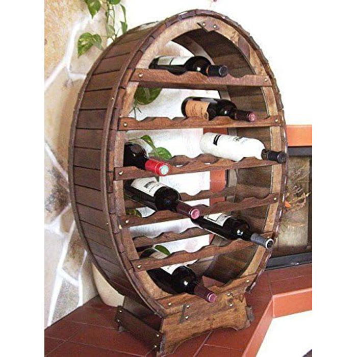DanDiBo Wine Rack Barrel for 24 Bottles, Brown Stained, Bar Bottle Stand Barrel Bottle Holder Bottle Shelf