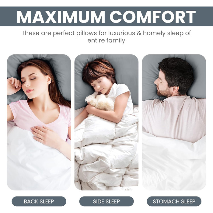 Utopia Bedding Pillow Set (2-Pack), 40 x 80 cm Sleeping Pillow, Breathable and Soft Pillow (Grey) 40x80 cm (2 Pack) Grey 2