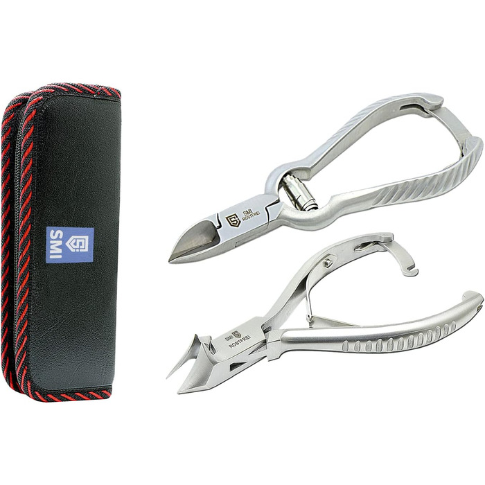 Професійний кусачки для нігтів SMI (2 шт.) для врослих та товстих нігтів, нержавіюча сталь, з чохлом для педикюру