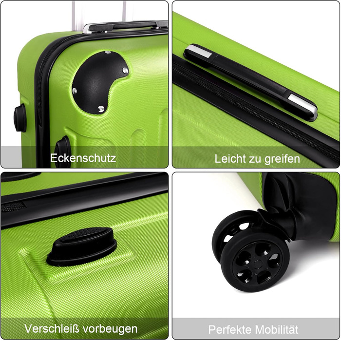 Чемодан ручної поклажі TANTOI: жорсткий корпус, телескопічна ручка, кодовий замок, зелений (M)