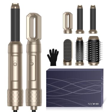 Набір Airstyler Warmluftbürste 6 в 1: фен, круглі щітки, браш, локони, випрямляч, золото