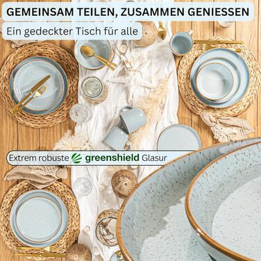 Набір посуду SÄNGER Rio, 24 елементи, керамічний посуд для 6 осіб (6 тарілок, 6 тарілок для сніданку, 6 глибоких тарілок, 6 мисок для пасти), блакитний колір, VALUE COLLECTION (Lagune)