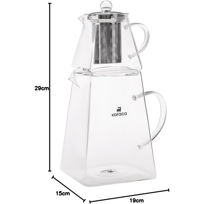 Karaca Dora Teapot, 4.5 L Teapot, 1.8 L Kettle, suitable for gas and electric cooktops, Teapot, Turkish teapot (cezve), and Teapot Set, Teapot (not induction compatible), (M, Giza Glass)