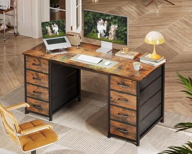 Комп'ютерний стіл Coleshome з 8 тканинними ящиками, 120x48 см, коричневий | Стіл для офісу, дому, вітальні