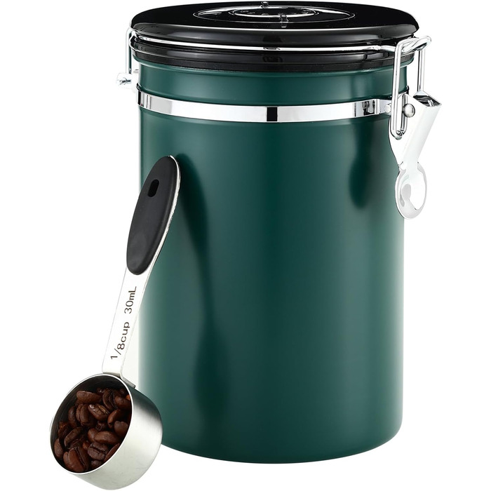 Металева кавова банка 1.8 л з датою та ложкою, для кави, горіхів, какао, чаю