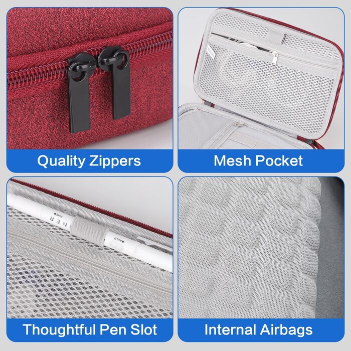 Органайзер для кабелів Teskyer, водонепроникний, жорсткий корпус, велика місткість, для подорожей (Вишневий, Середній 14 x 22 x 6,5 см)
