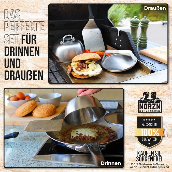 Набір для приготування Smash Burger: прес для гамбургерів, дзвоник та шпатель з нержавіючої сталі 304. Гарантія 10 років. Для контакту з харчовими продуктами.