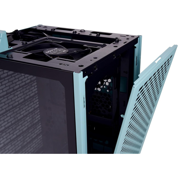 Корпус Thermaltake The Tower 200 Turquoise Mini-ITX з вертикальним розташуванням, загартоване скло, 2x CT140 вентилятори, підтримка AIO 280мм, GPU до 380мм