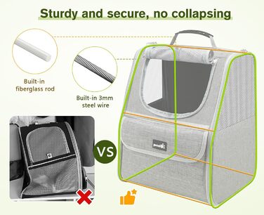 Рюкзак для кота Pecute з сіткою, дихаючий та легкий, для собак та котів до 6 кг (Світло-сірий)